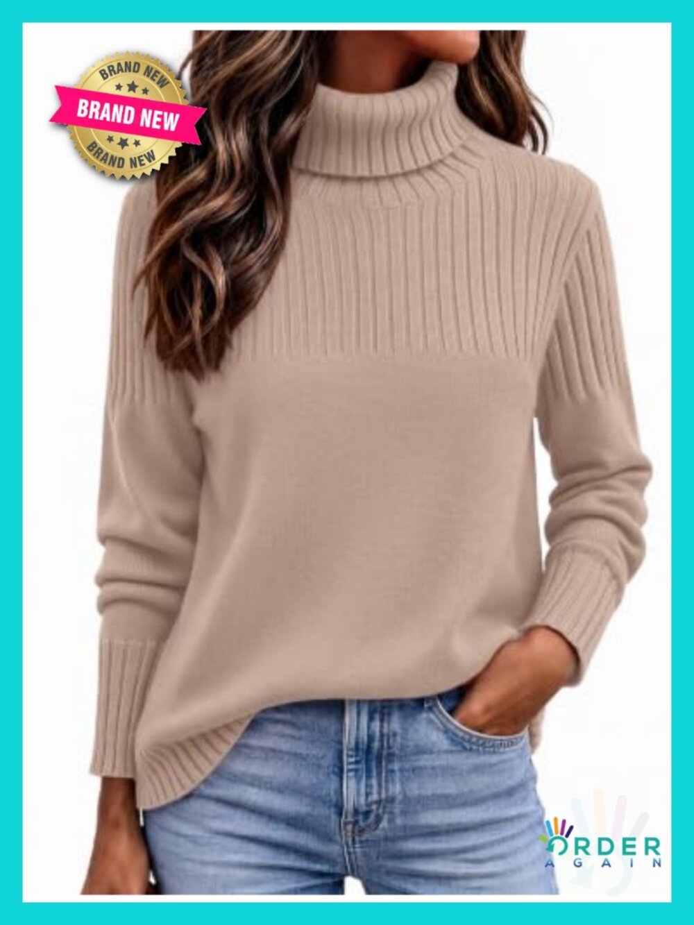 Women's Turtleneck Sweater Ribbed Knit Pullover Casual Fall Winter Top